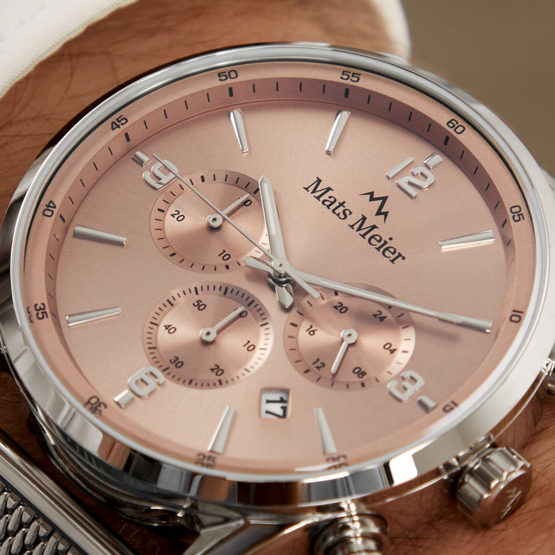 Mats Meier Grand Cornier Chronograaf Herenhorloge Zilverkleurig met Taupe MM00134-zoom-