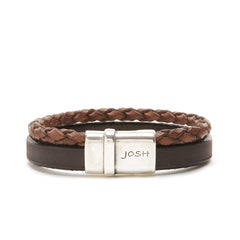 Josh Silver Brown Armband 09110-BRA-BROWN-L (Lengte: 23.00 cm)