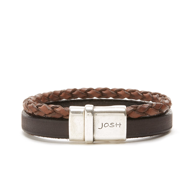 Josh Silver Brown Armband 09110-BRA-BROWN-L (Lengte: 23.00 cm)-zoom-