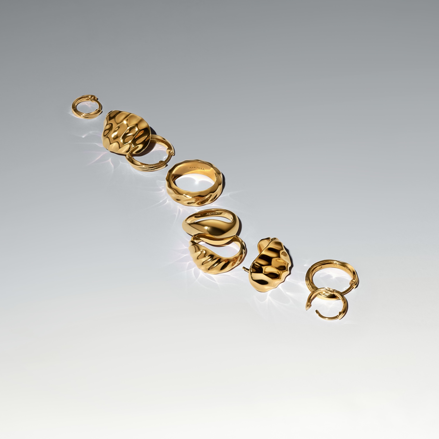 Pandora Essence Gold Plated Rippled Stacking Rings 163832C00-58