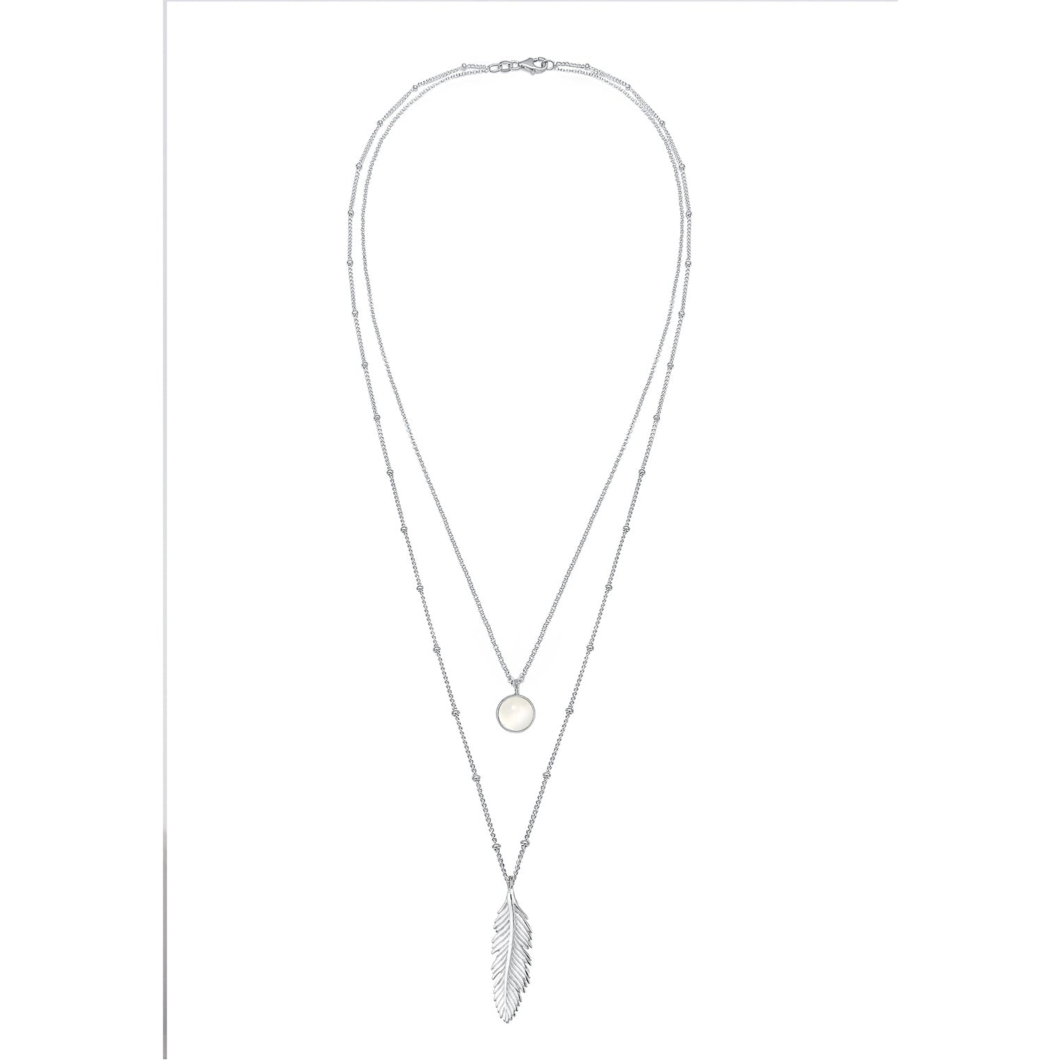 Elli 925 Sterling Silver Layered Link Chain Necklace with Moonstone 2004-BF-0007742-001