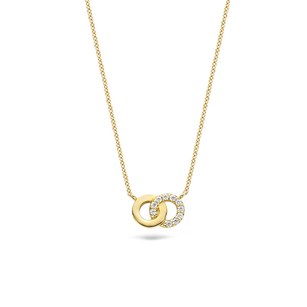 Ketting met twee Ringen met zirkonia 14k goud