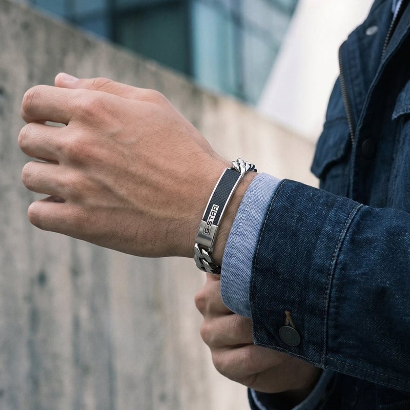 G-STAR Mtrx Zilveren en Zwarte Stalen Armband GSJ.105.02-zoom-