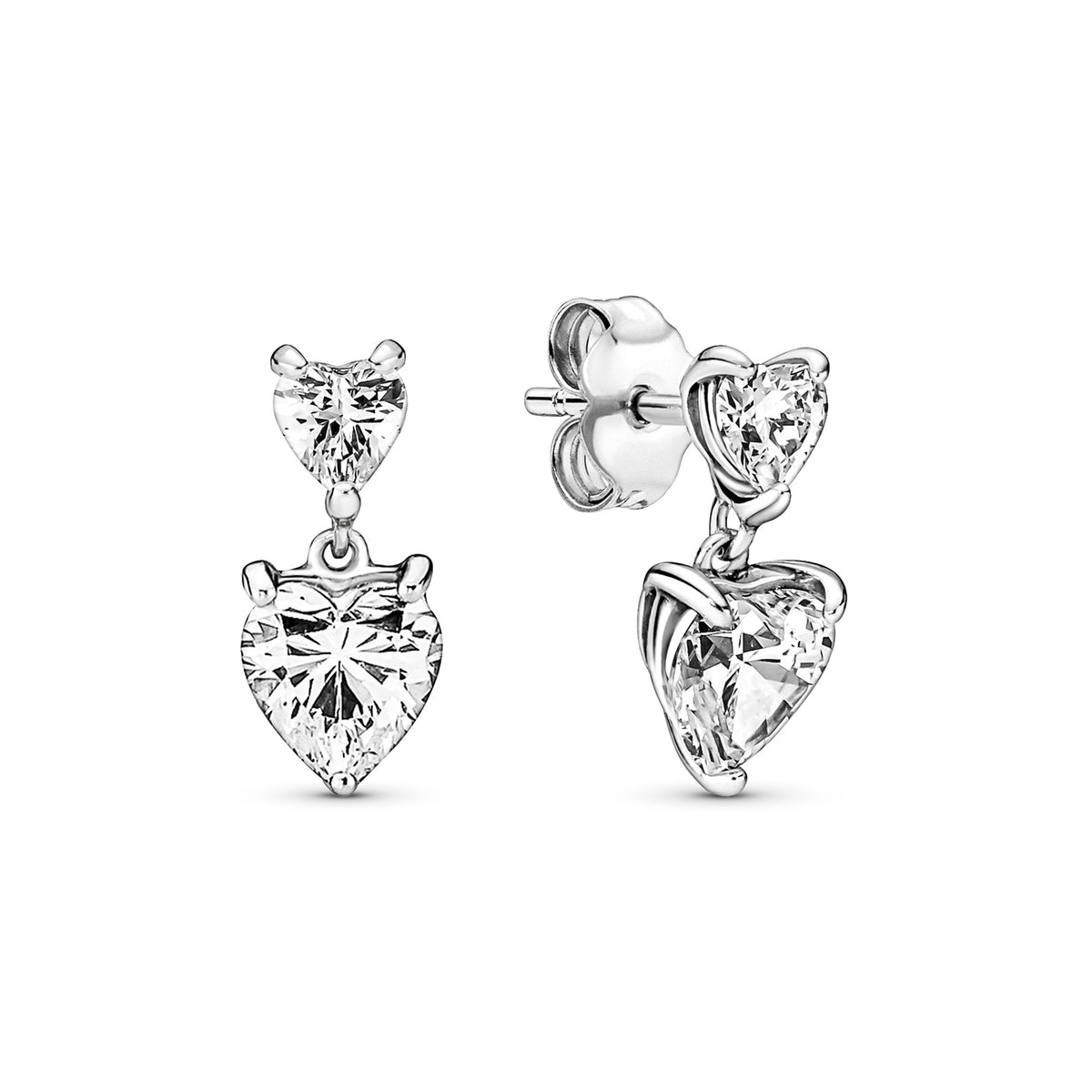 Pandora Timeless 925 Sterling Silver Double Heart Sparkling Drop earrings 291199C01