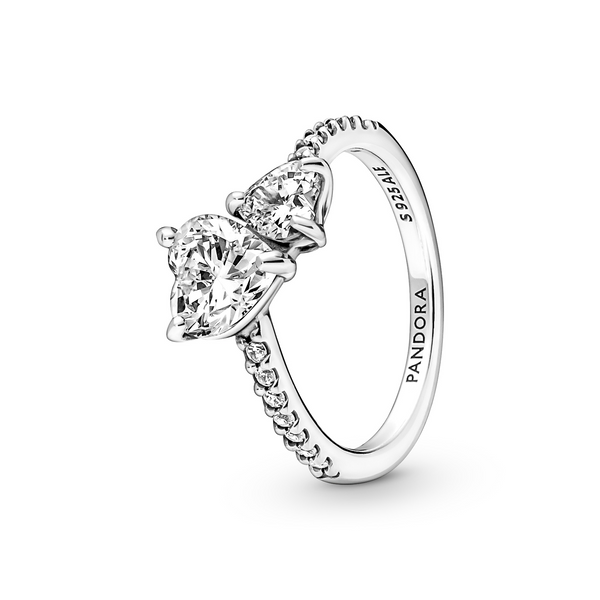 Pandora Timeless 925 Sterling Silver Double Heart Sparkling Ring 191198C01