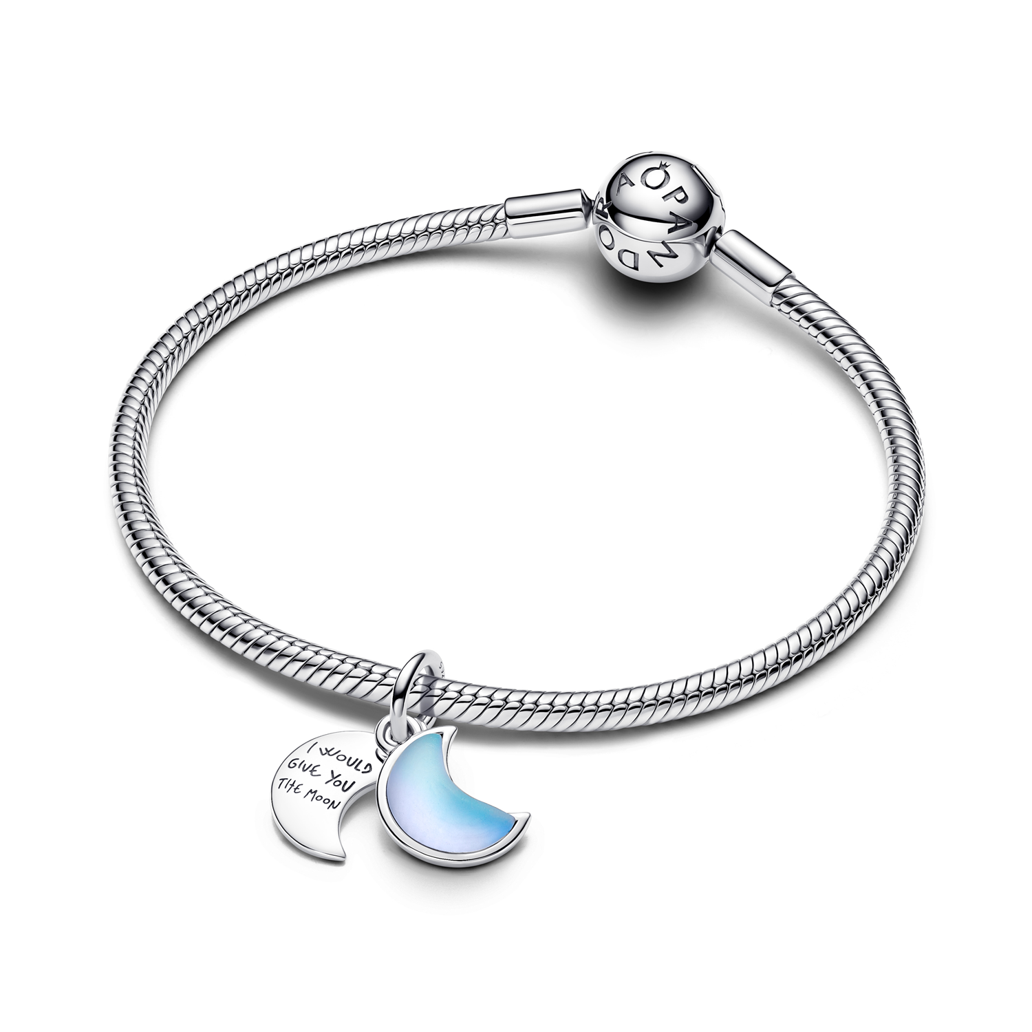 Pandora Moments 925 Sterling Silver Crescent Moon Double Dangle Charm 794272C01