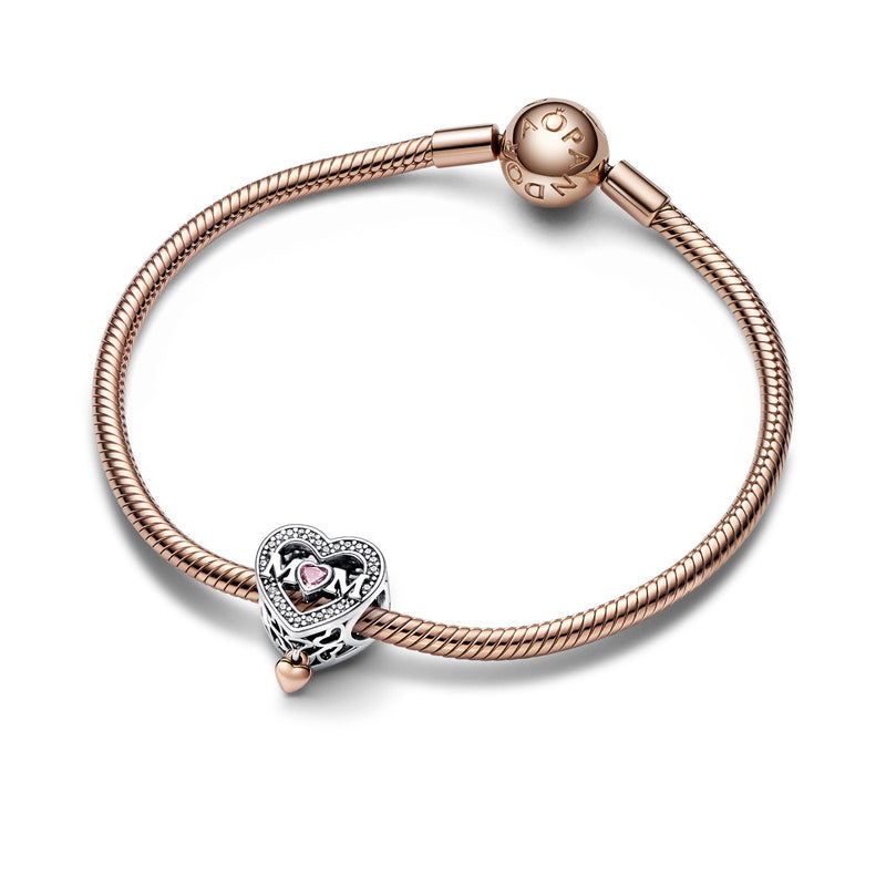 Pandora Moments 925 Sterling Silver Mum & Heart Charm 782653C01with14K RoseGold Plating-zoom-