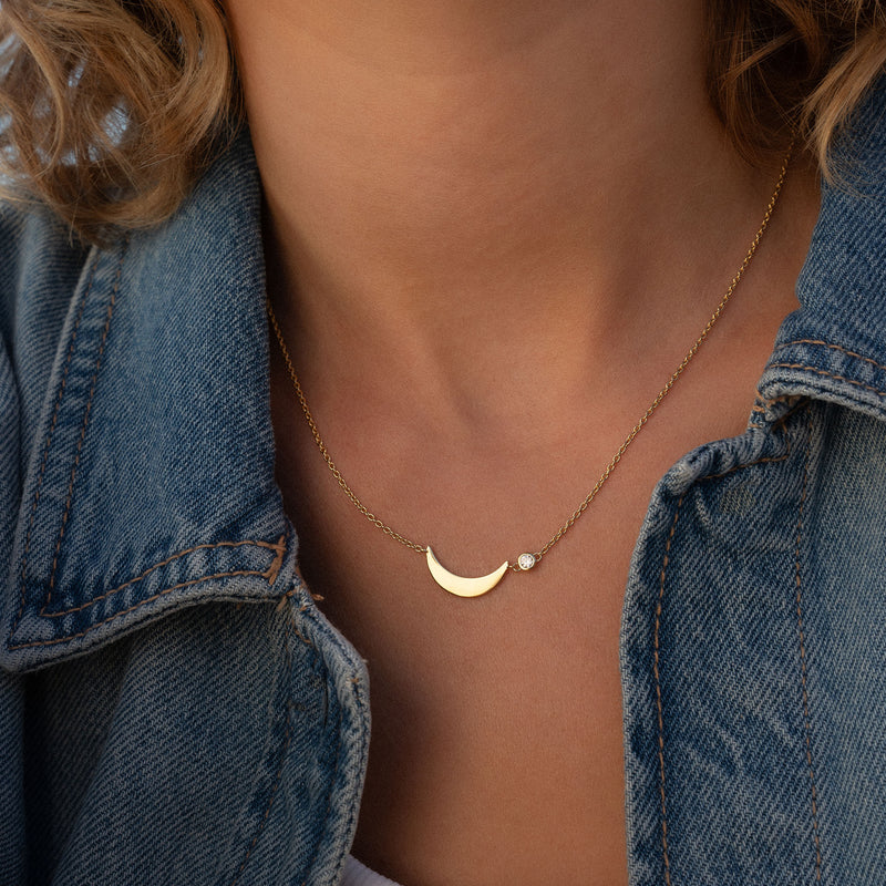 Violet Hamden Luna 925 Sterling Zilveren Gold Plated Ketting met Maan en Witte Zirkonia Steentje VH340046-zoom-