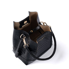 Isabel Bernard Femme Forte Minette Croco Black Calfskin Leather Handbag IB21114-201