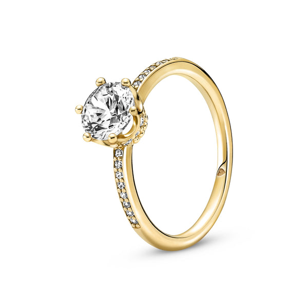 Pandora Passions Gold Plated Transparante Sprankelende Kroon Solitaire Ring 168289C01