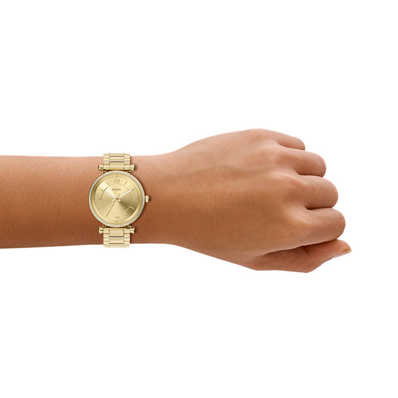 Fossil Carlie Round Gold Dial Watch ES5465-zoom-