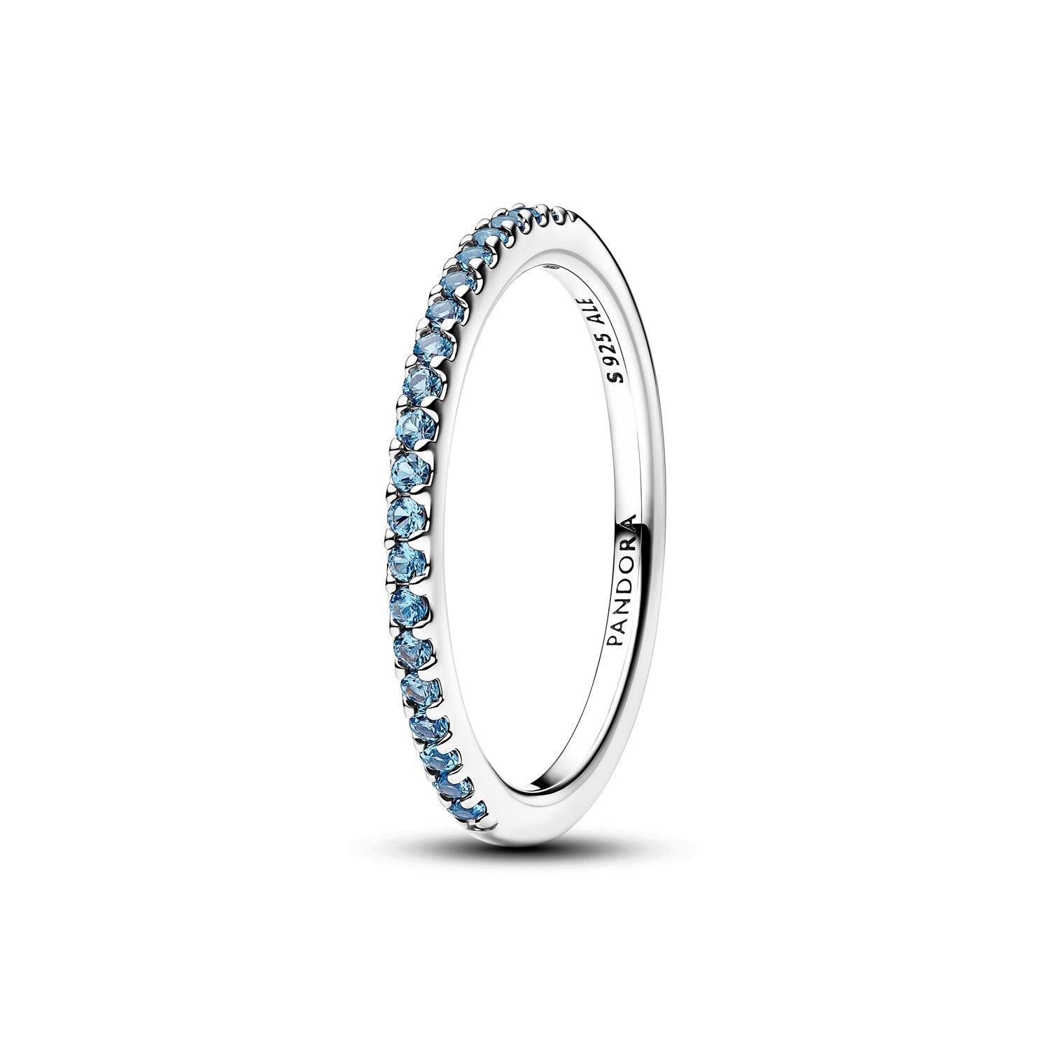 Pandora Timeless 925 Sterling Silver Sparkling Aquamarine Half-Eternity Band Ring 192999C03