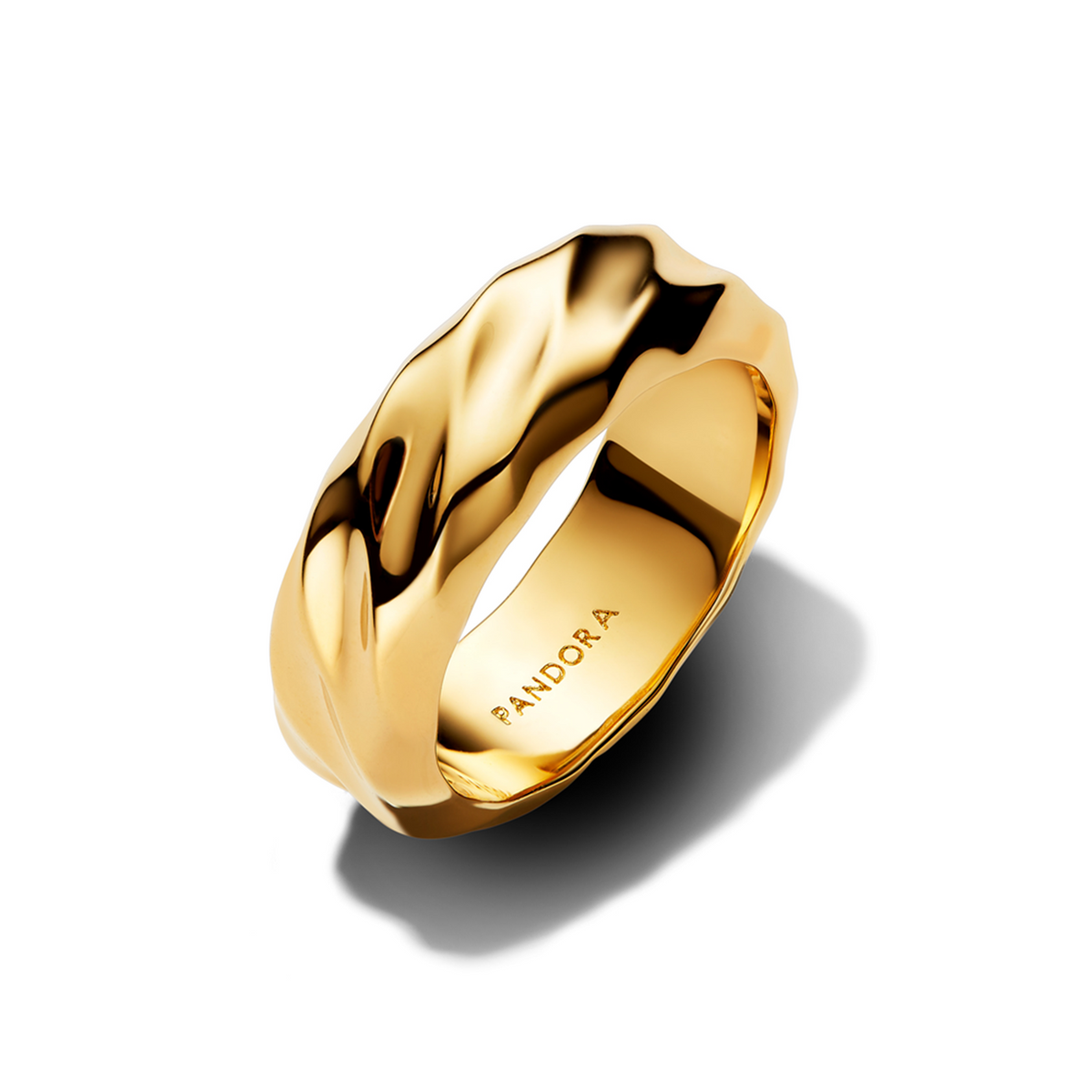 Pandora Essence Gold Plated Rippled Wide Band Ring 163886C00-54