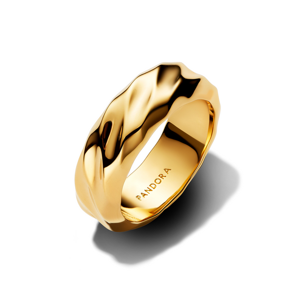 Pandora Essence Gold Plated Rippled Wide Band Ring 163886C00-54