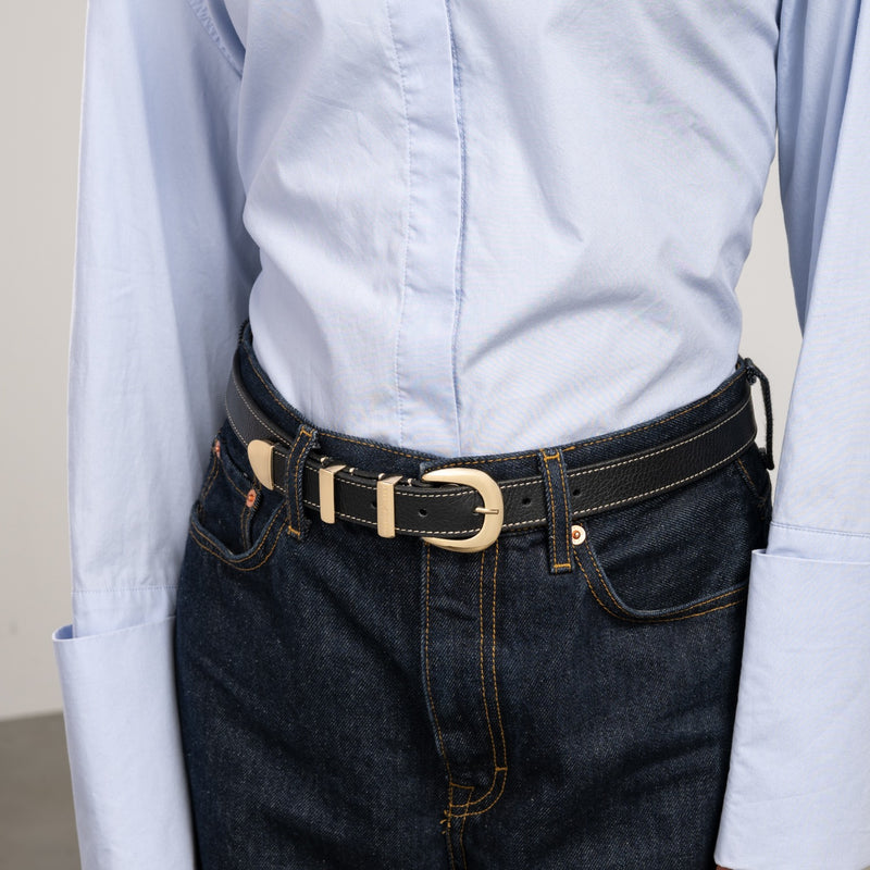 Isabel Bernard Rêveur Mathilde zwarte kalfsleren riem met goud-kleurige gesp IB60020-001-90-zoom-