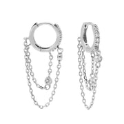 Karma 925 Sterling Silver Double Chain Earrings M3168S
