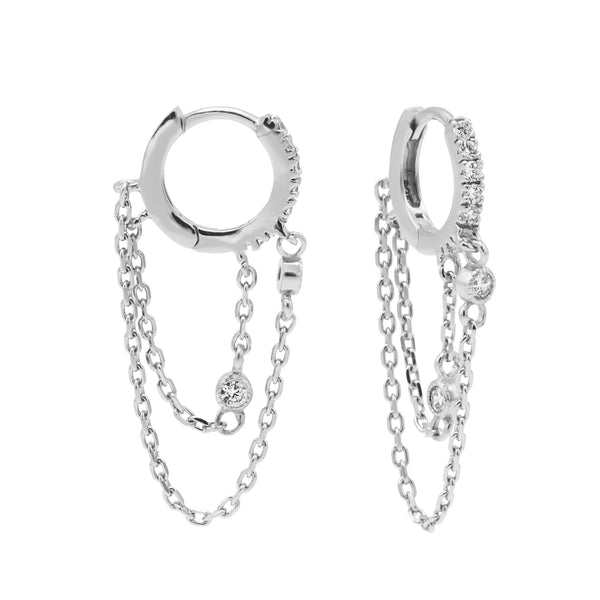 Karma 925 Sterling Silver Double Chain Earrings M3168S