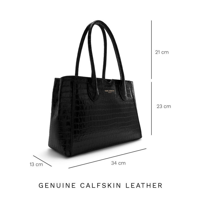 Isabel Bernard Honoré Cloe Midi Croco Zwarte Kalfsleren Handtas IB25082-201-zoom-