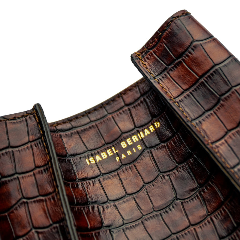 Isabel Bernard Femme Forte Minette Croco Bruine Handtas van Kalfsleer IB21114-230-zoom-