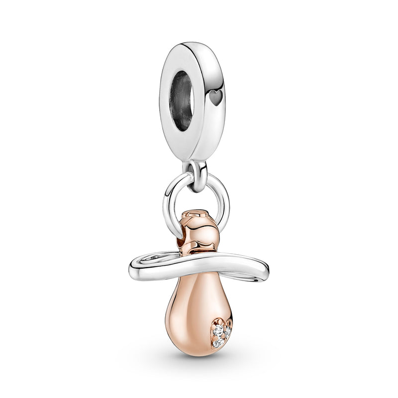 Pandora Moments 925 Sterling Silver Baby Pacifier Dangle Charm Rose Gold Plated 781490C01-zoom-