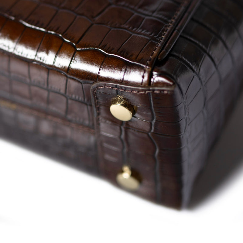 Isabel Bernard Honoré Cloe Mini Croco Bruine Kalfsleren Handtas IB21124-230-zoom-