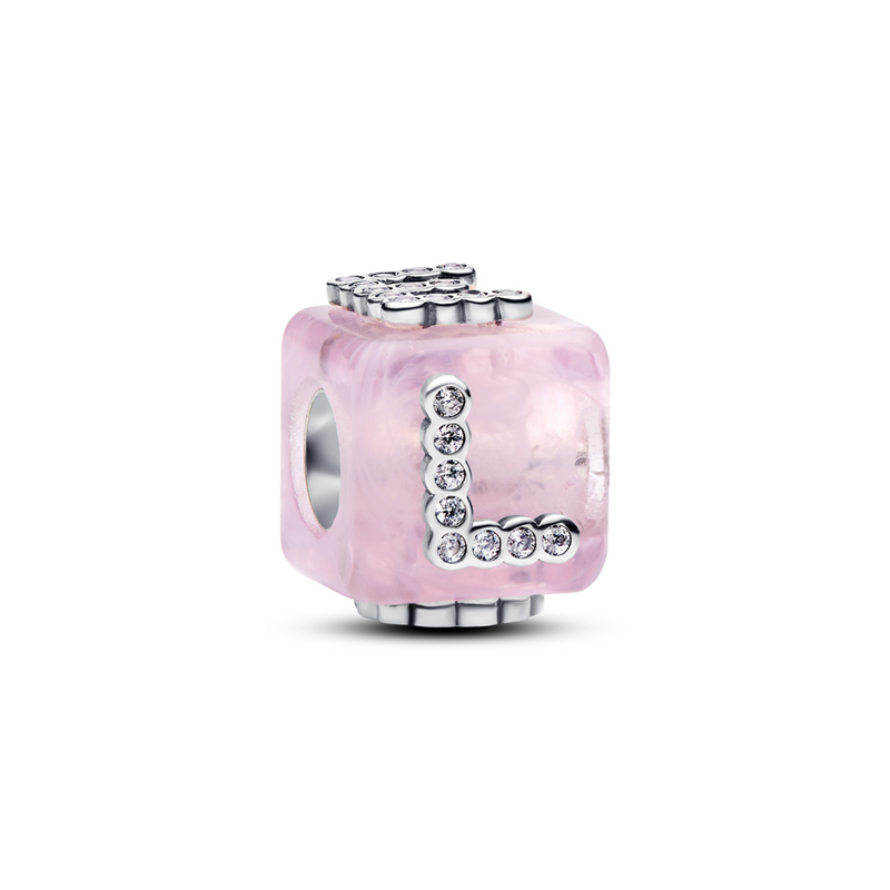 Pandora Moments 925 Sterling Silver Pink Murano Glass Love Cube Charm 794433C01-zoom-