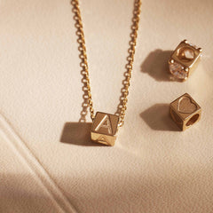 Isabel Bernard Le Carré Felie 14 Carat Golden Initial Charm cube IB340043