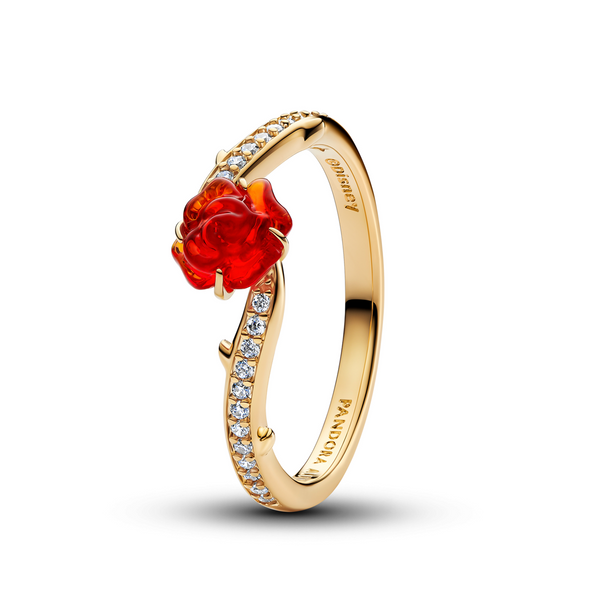 Pandora Collabs Gold Plated Disney Beauty and The Beast Rose Ring 163984C01