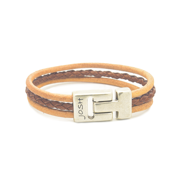 Josh Cognac Leather Bracelet 25045SL/CGNC/LRG