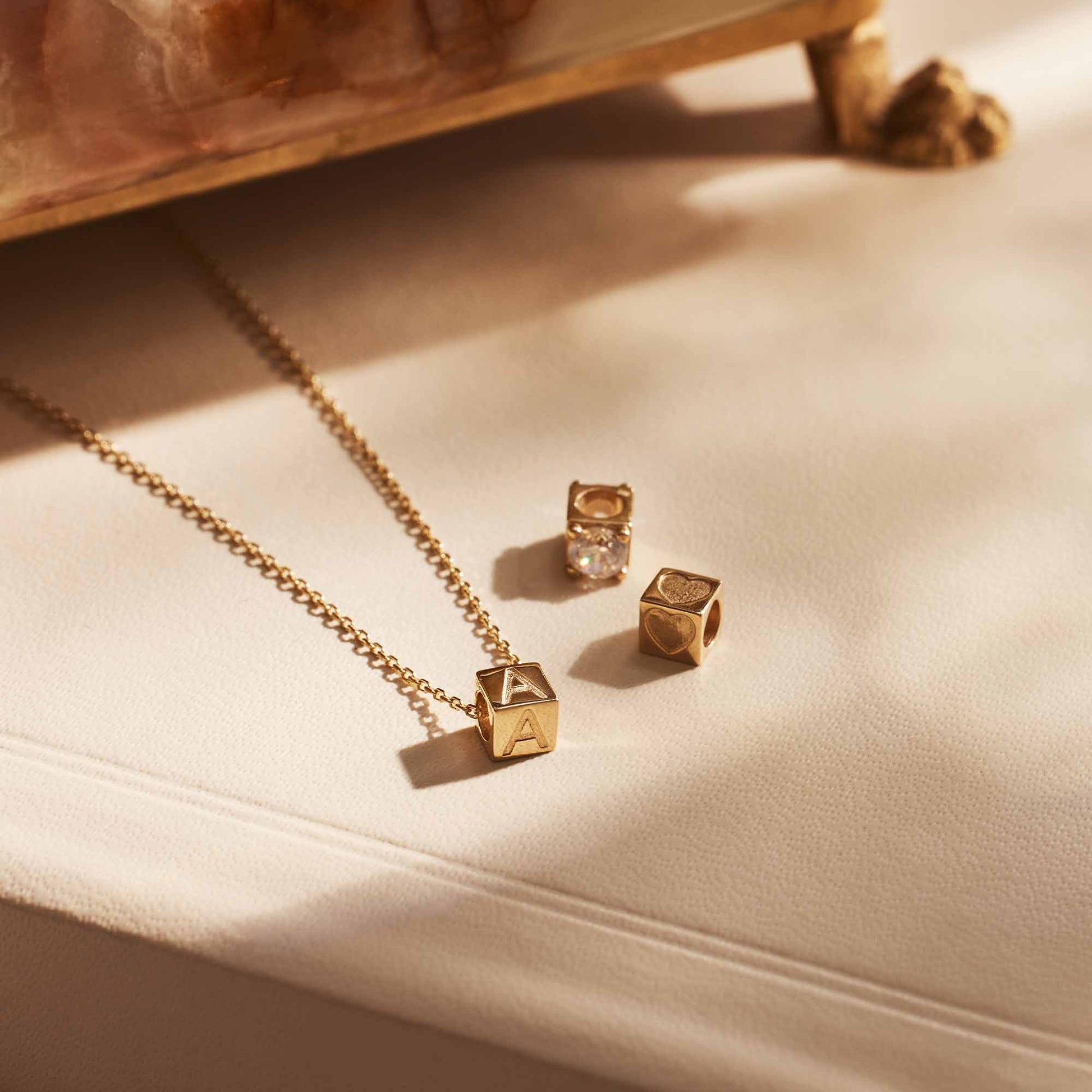 Isabel Bernard Le Carré Felie 14 Carat Golden Initial Charm cube IB340043