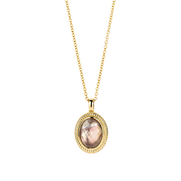 Ketting met hanger Zwarte Parelmoer en Bergkristal 14k goud