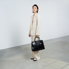 Isabel Bernard Honoré Nadine croco black calfskin leather handbag with 13 inch laptop compartment IB25110-201-13