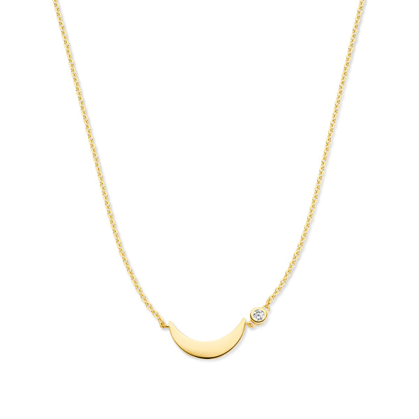 Violet Hamden Luna 925 Sterling Zilveren Gold Plated Ketting met Maan en Witte Zirkonia Steentje VH340046