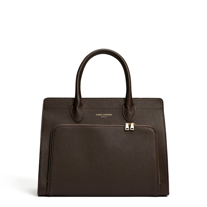 Isabel Bernard Honoré Nadine donkerbruine kalfsleren handtas met 13 inch laptopvak IB25110-031-13-zoom-