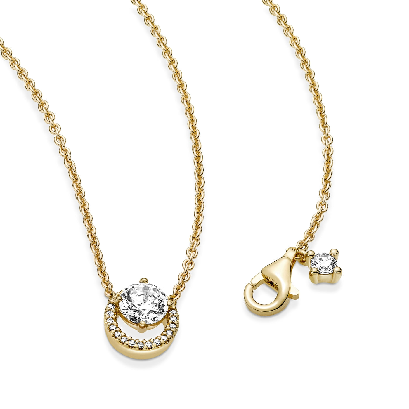 Pandora Timeless Gold-coloured Sparkling Round Halo Necklacewith14 Carat Gold Plating 361174C01-45 (Length: 45.00 cm)