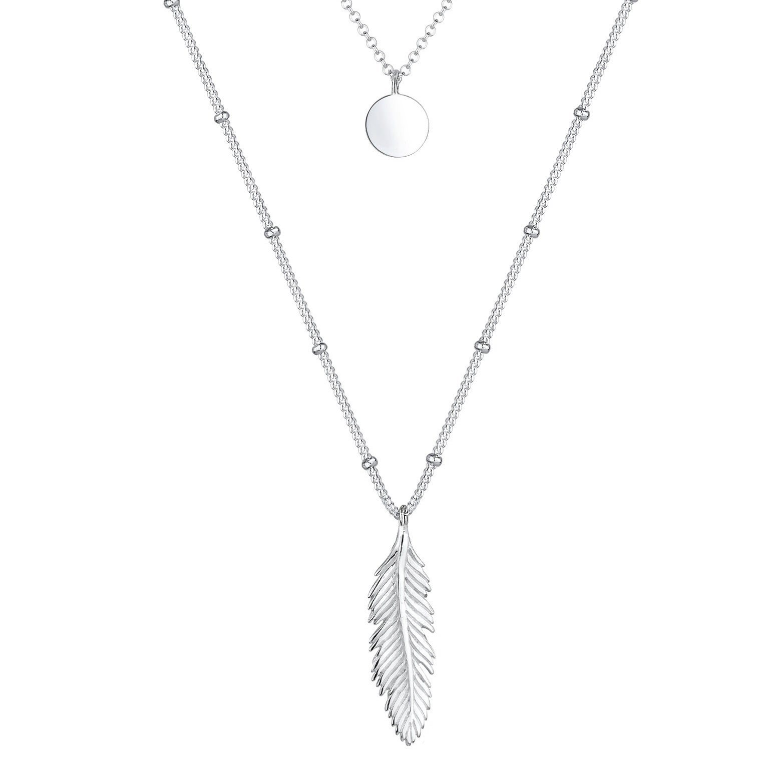 Elli 925 Sterling Silver Layered Link Chain Necklace with Moonstone 2004-BF-0007742-001