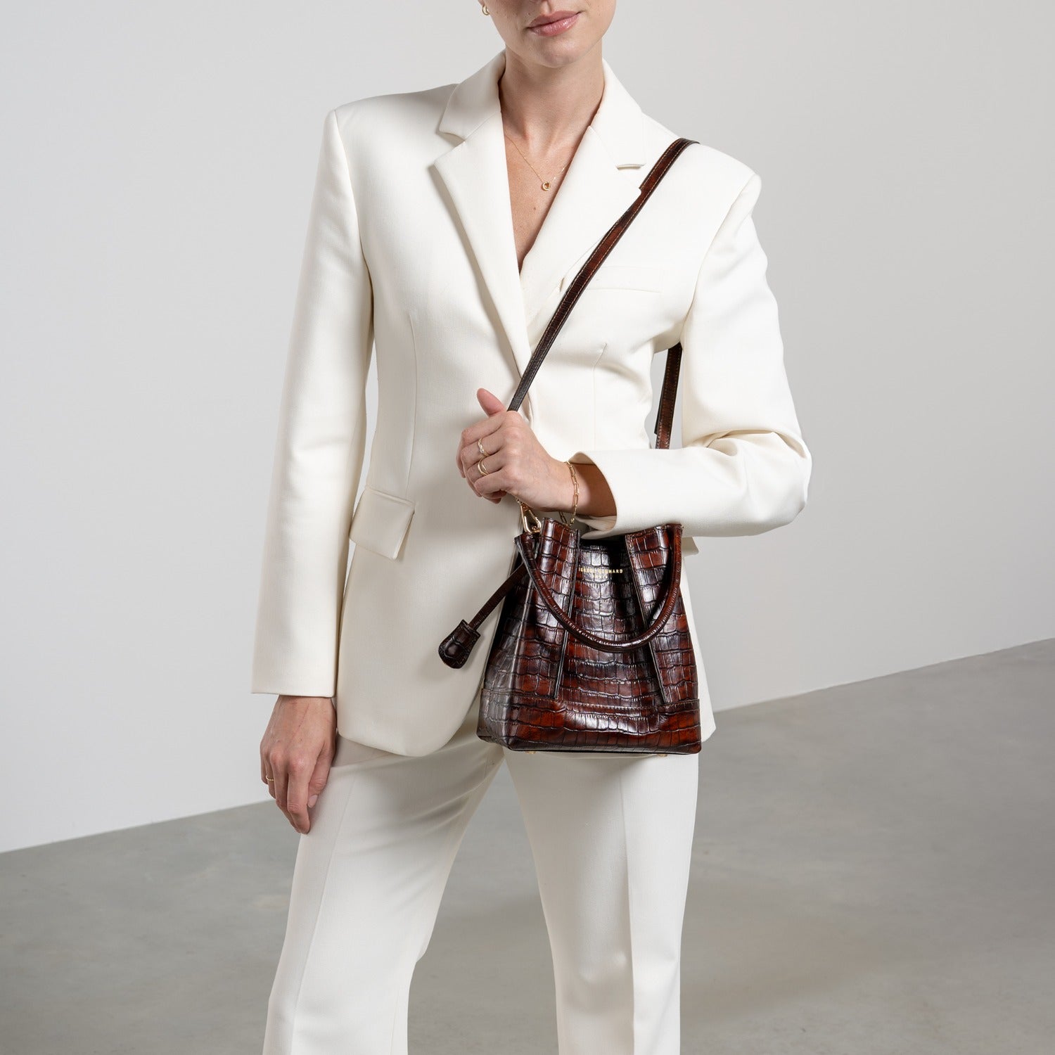 Femme Forte Minette Croco Bruine Handtas van Kalfsleer Tas IB21114-230