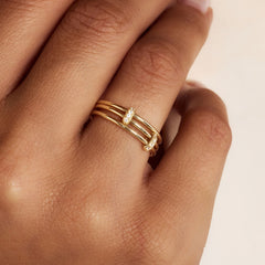 Isabel Bernard Cour d'Honneur Adora 14 karat golden 3-piece multiring with zirkonia stones IB330105-52