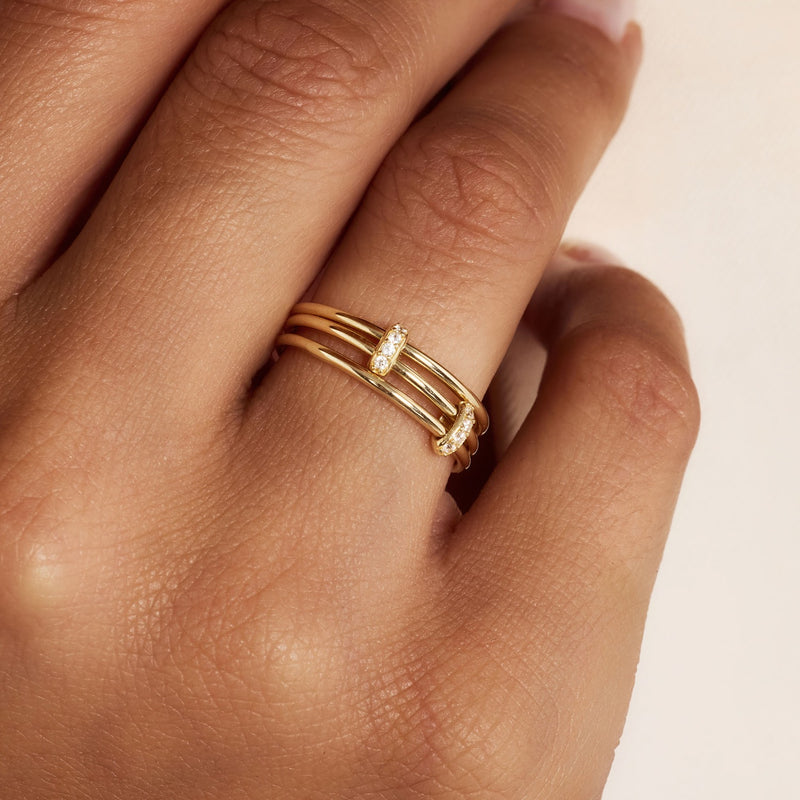 Isabel Bernard Cour d'Honneur Adora 14 karat golden 3-piece multiring with zirkonia stones IB330105-52-zoom-