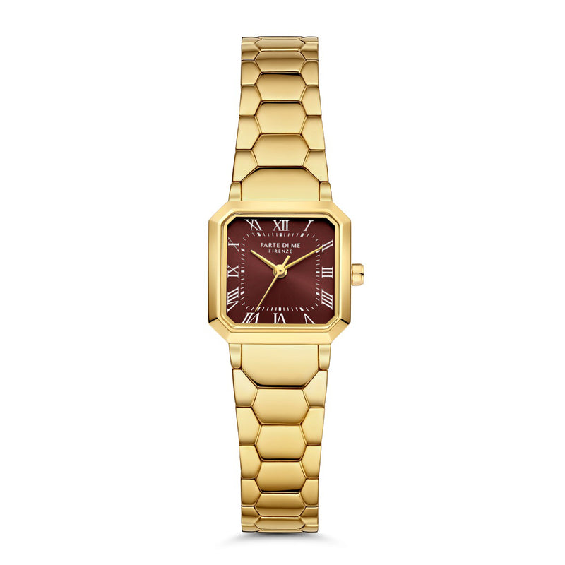 Parte di Me Orologio vierkant dameshorloge goudkleurig en donker bruin PDM09031-zoom-
