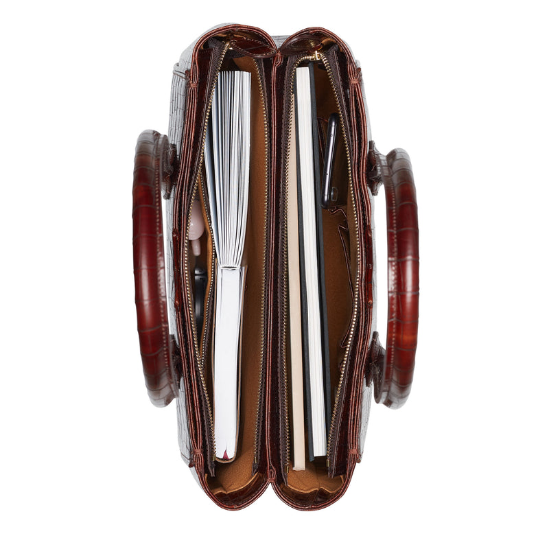 Isabel Bernard Honoré Cloe Croco Bruine Handtas IB25006-zoom-