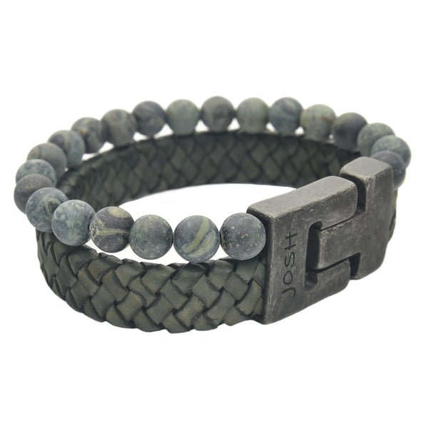 Josh Vintage Green Leather Bracelet 24966-BRA-VB/GREEN/M