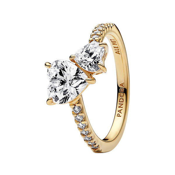 Pandora Timeless Gold Plated Dubbel hart sprankelende Ring 161198C01