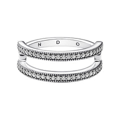 Pandora Signature 925 Sterling Silver Pavé Double strap Ring 192779C01-56
