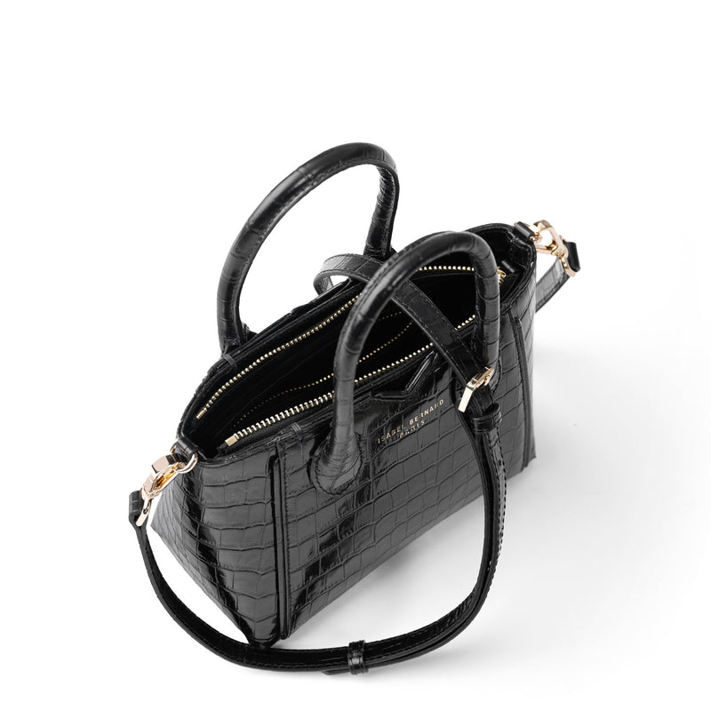 Isabel Bernard Honoré Cloe Mini Croco Zwarte Kalfsleren Handtas IB21124-201-zoom-