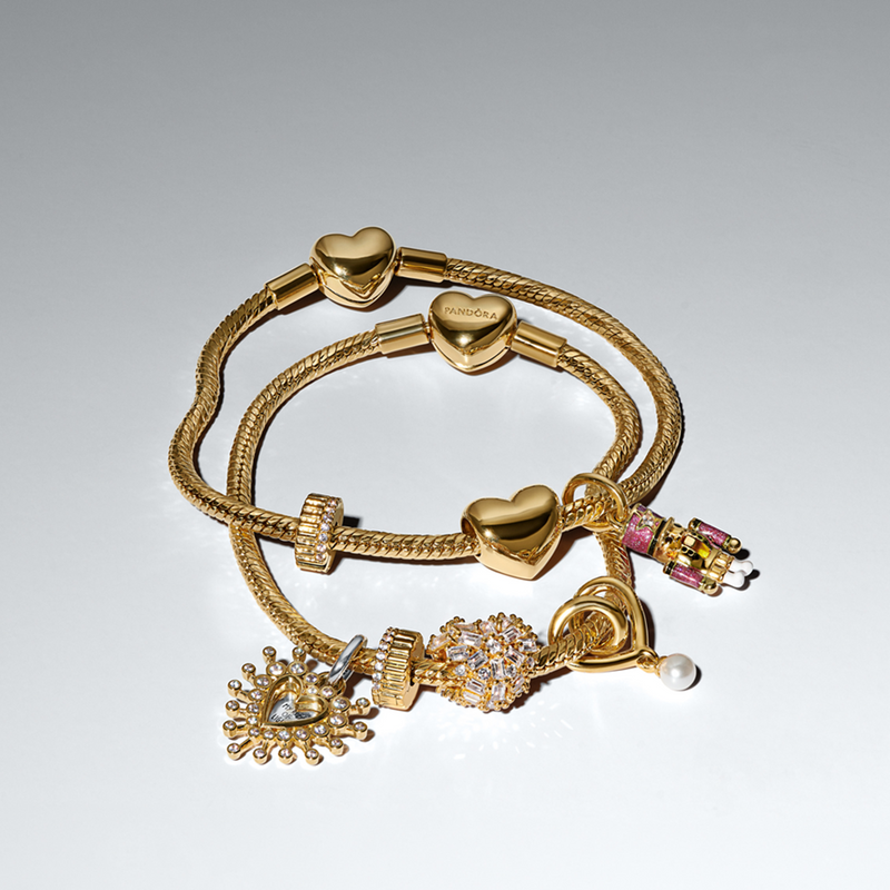 Pandora Moments Gold Plated Radiant Heart Double Dangle Charm 764141C01-zoom-