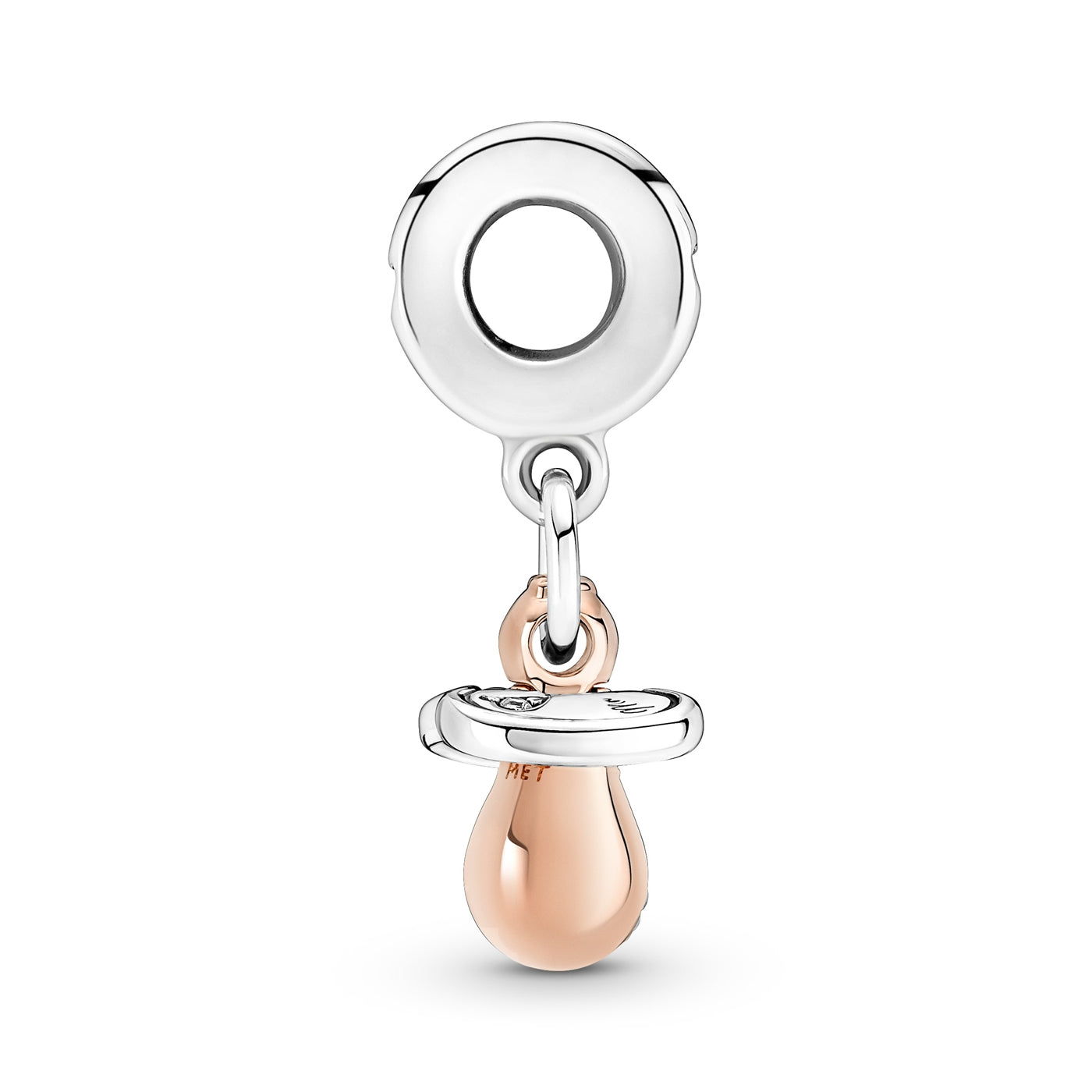 Pandora Moments 925 Sterling Silver Baby Pacifier Dangle Charm Rose Gold Plated 781490C01
