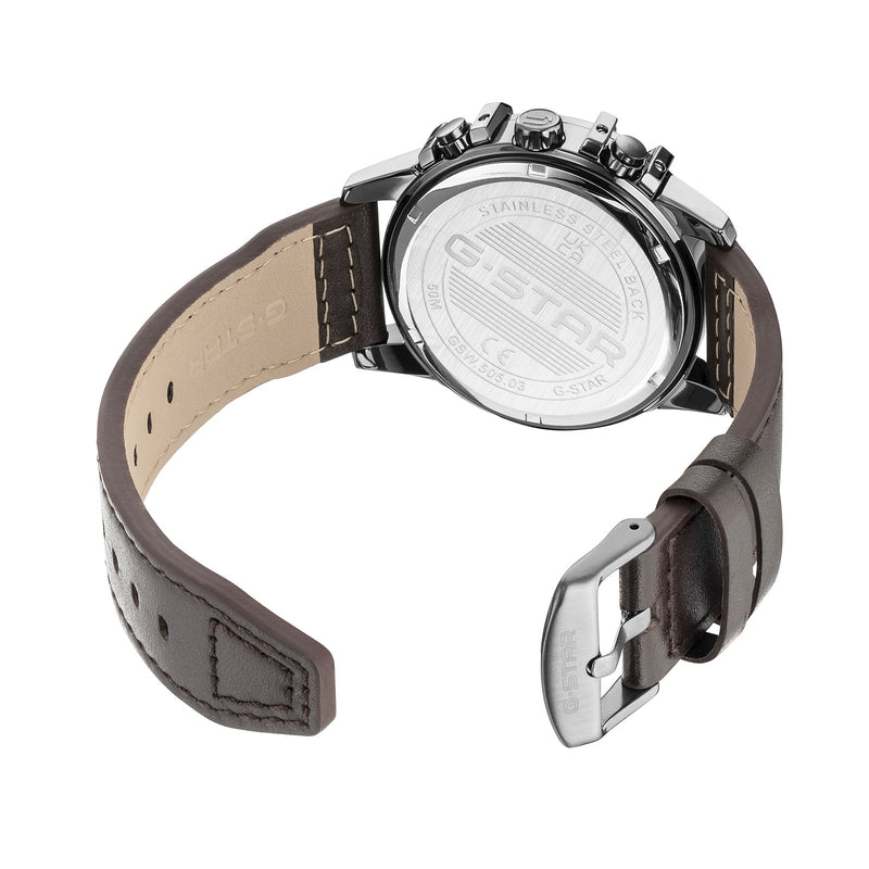 G-STAR Bend3D Groen Herenhorloge met Bruine Leren Band GSW.505.03-zoom-