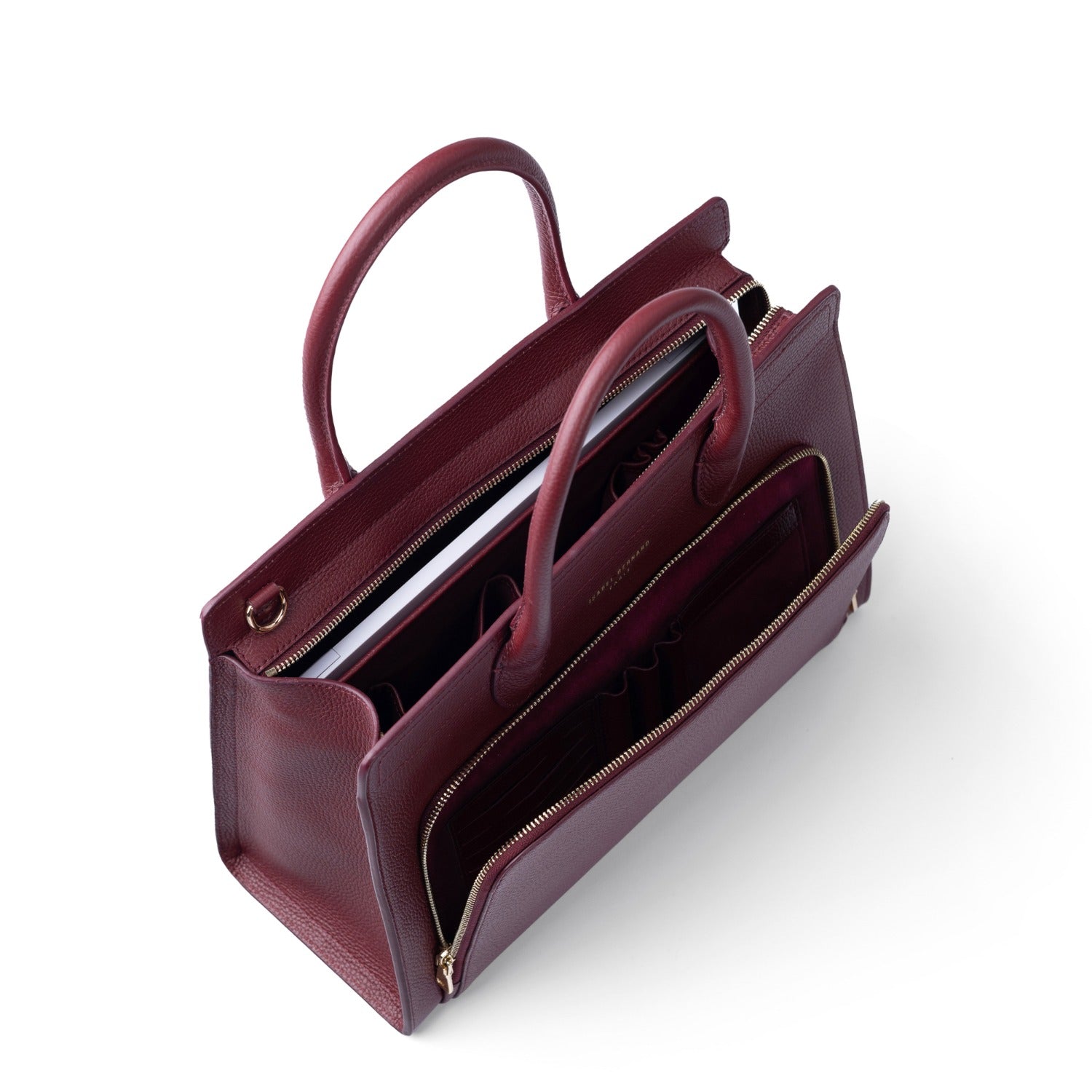 Isabel Bernard Honoré Nadine bordeaux red calfskin leather handbag with 13 inch laptop compartment IB25110-052-13
