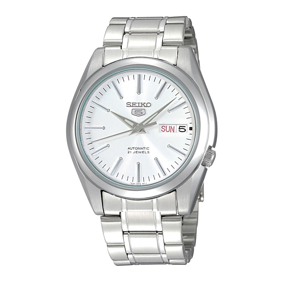 【Op.ちから】【新品】SEIKO5 機械式 ラウンドフェイス ホワイト Seiko 5 Sports Automaat Roestvrij staal Horloge SNKL41K1